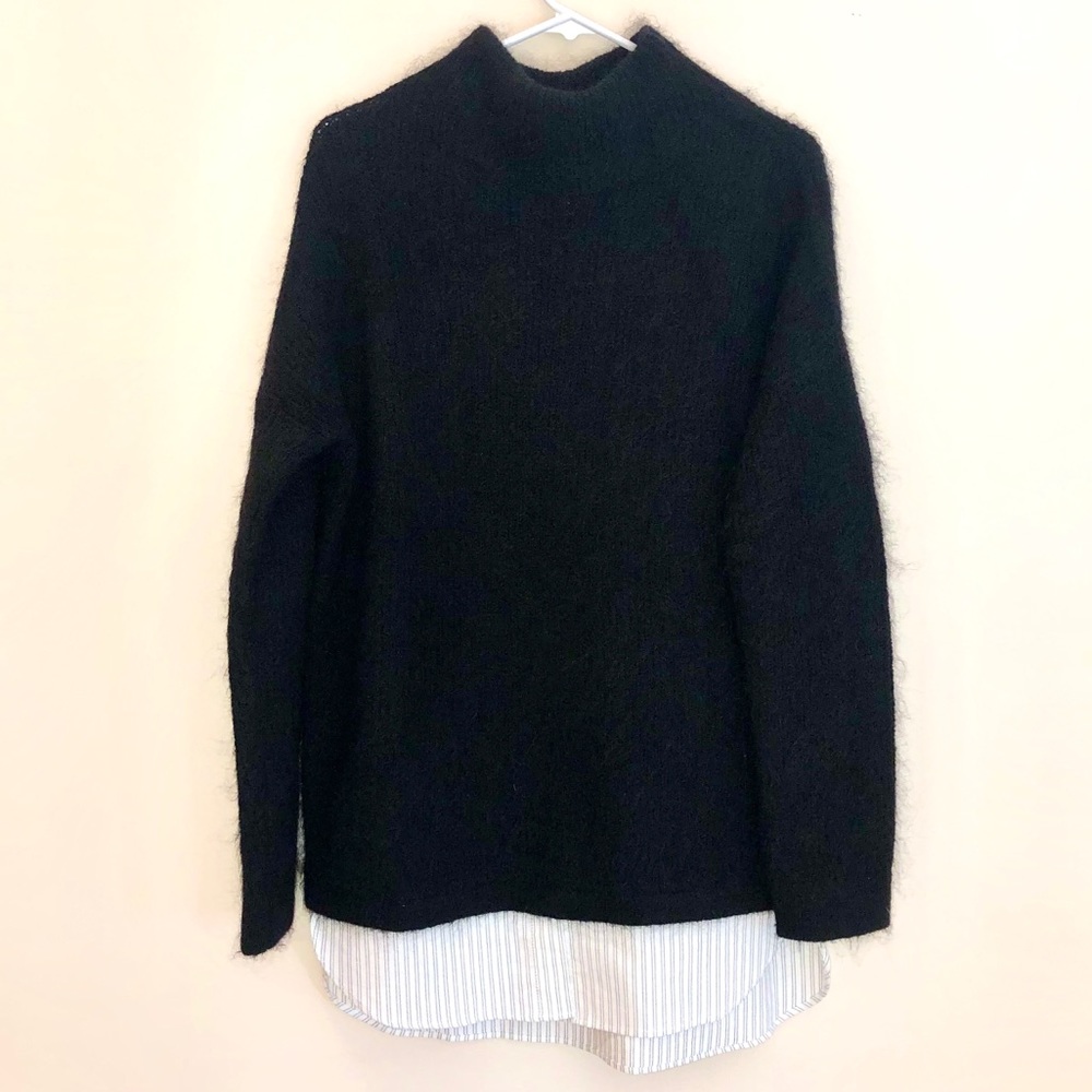 H&M black wool sweater with attached stripe blouse